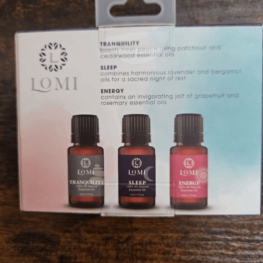 Lomi Essential Oil Set of 3 New with Box Tranquility, Sleep, Energy One Size